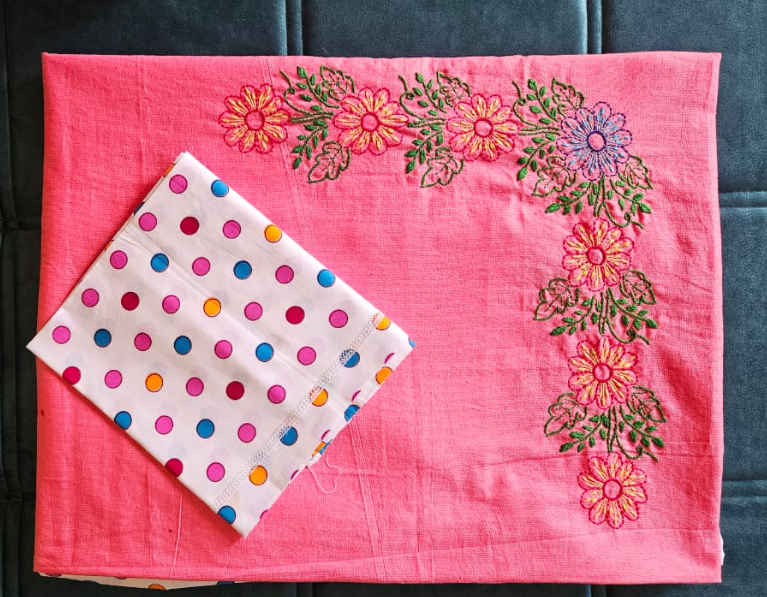 BED- COVERS ( PINK HAND EMBROIDERED)