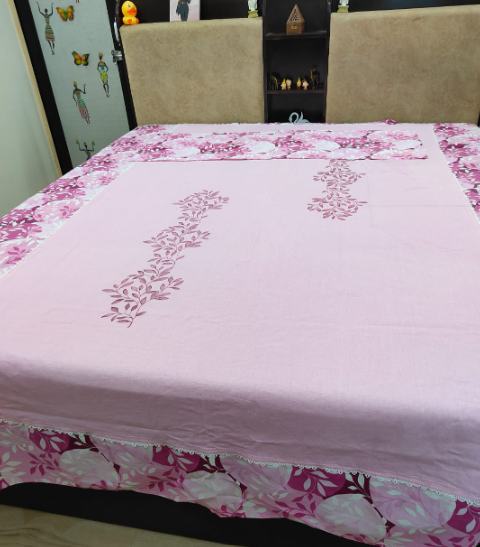 BED- COVERS (BABY PINK -2 HAND PAINTED)