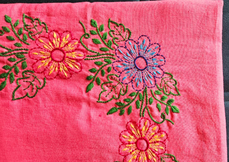 BED- COVERS ( PINK HAND EMBROIDERED)
