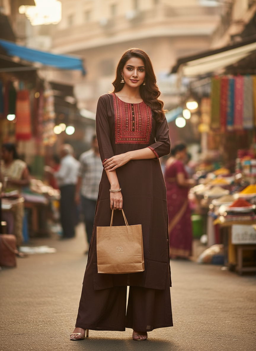 STICHED KURTIES CASUAL(COFFEE)