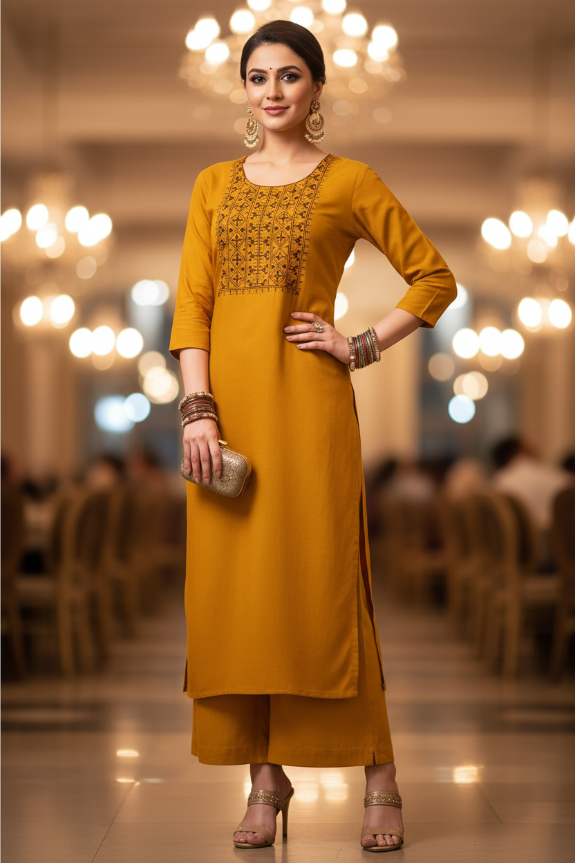 STICHED KURTIES CASUAL(MUSTARD YELLOW)