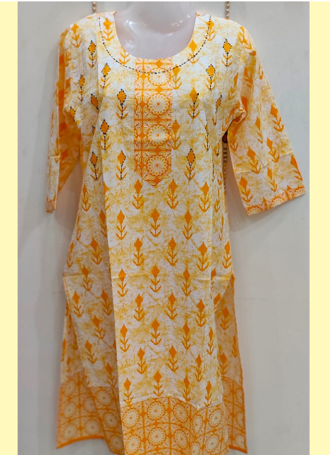 STICHED KURTIES CASUAL(YELLOW PRINTED)