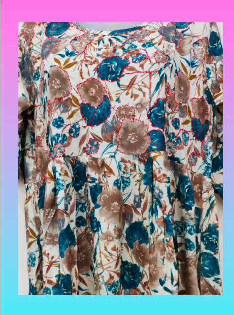 STICHED KURTIES CASUAL (FLORALBLUE COTTON)