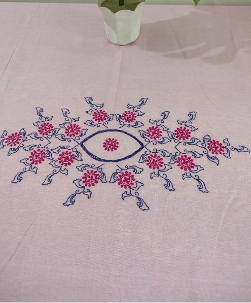 DINING TABLE COVER( PINK 6- SEATER)