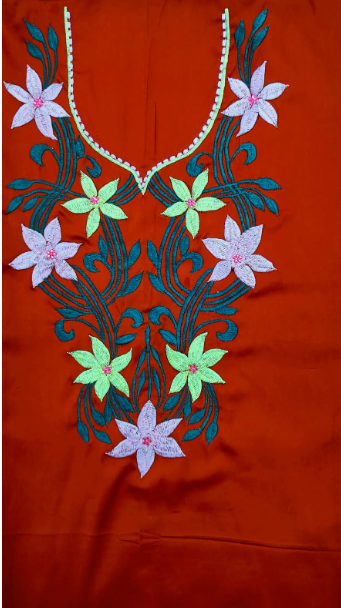 UNSTITCHED EMBROIDERD KURTEES(BRICK RED
