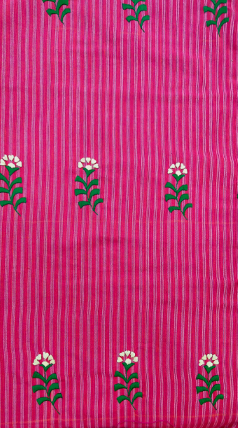 UNSTITCHED HAND -EMBROIDERD KURTEES (LIGHT RED STRIPED)