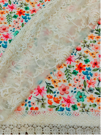 UNSTITCHED EMBROIDERD KURTEE (MULTICOLOUR)