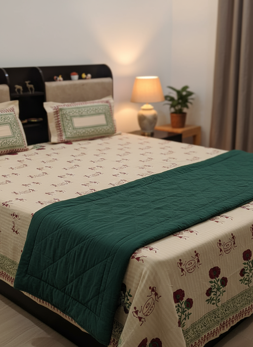 PRINTED BEIGE BED COVER