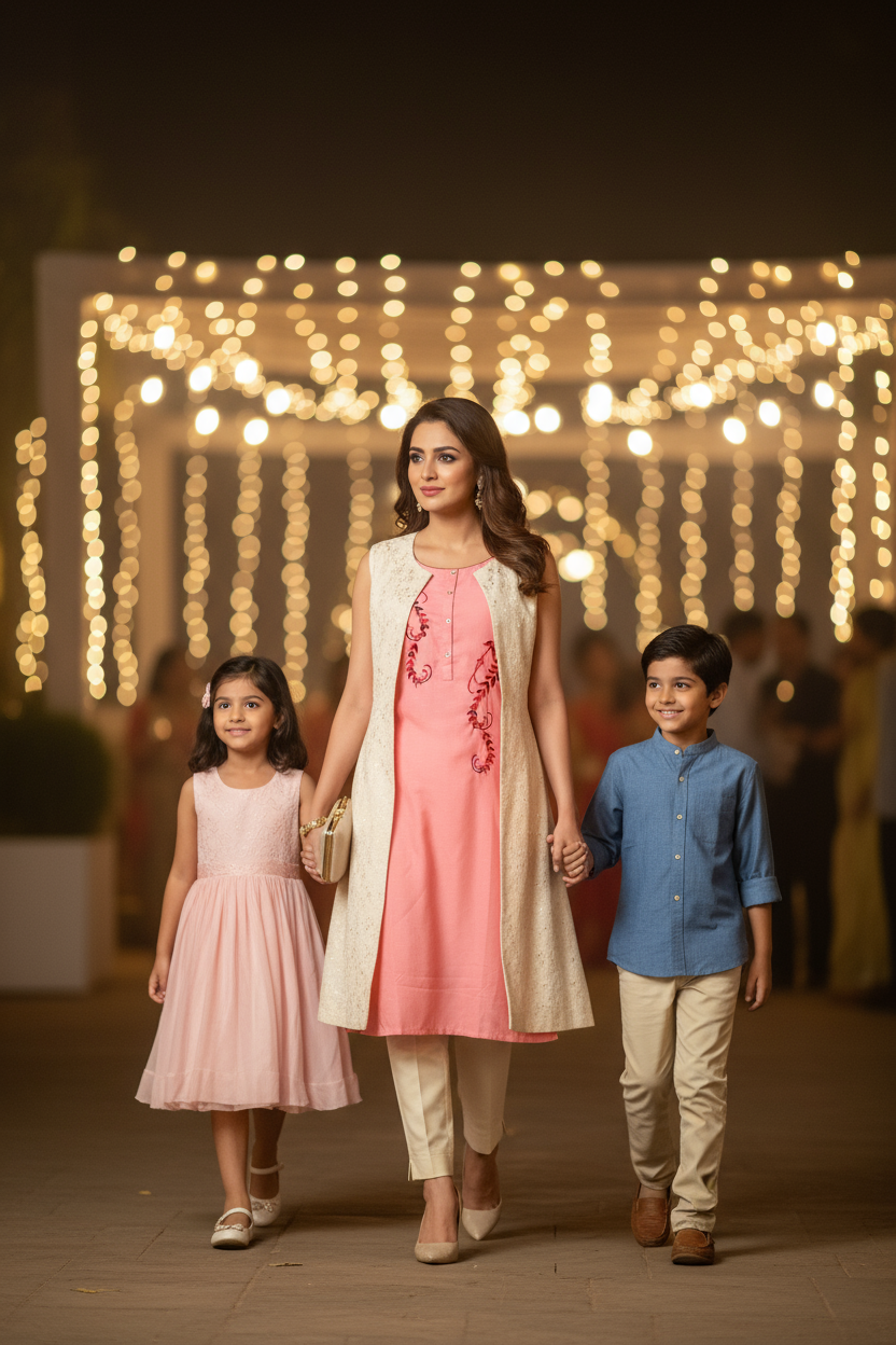 CORAL STICHED KURTIES