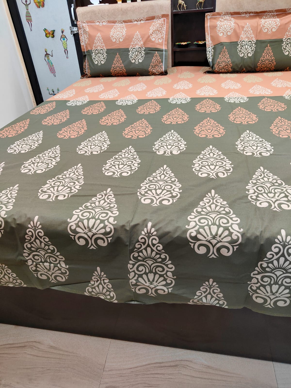PRINTED BEDSHEET OLIVE - ORANGE