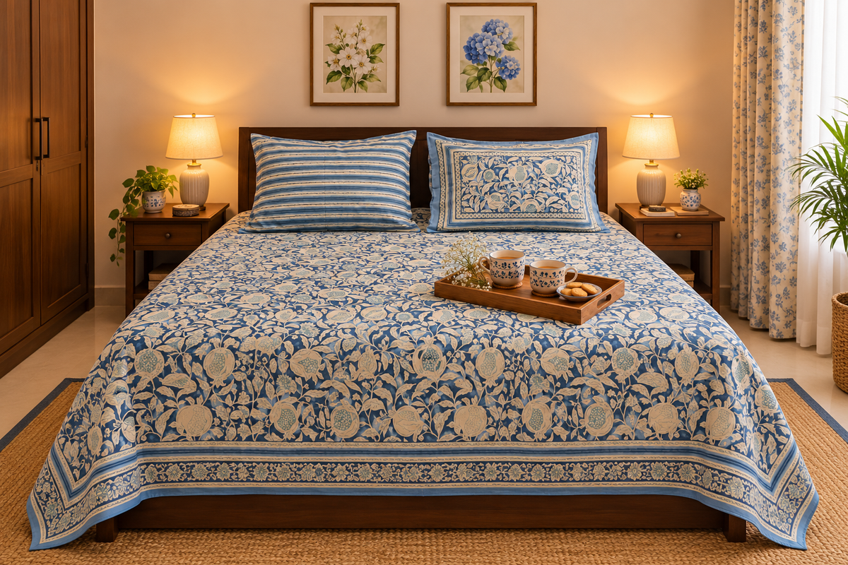 BED-COVER BLUE POMEGRANATE