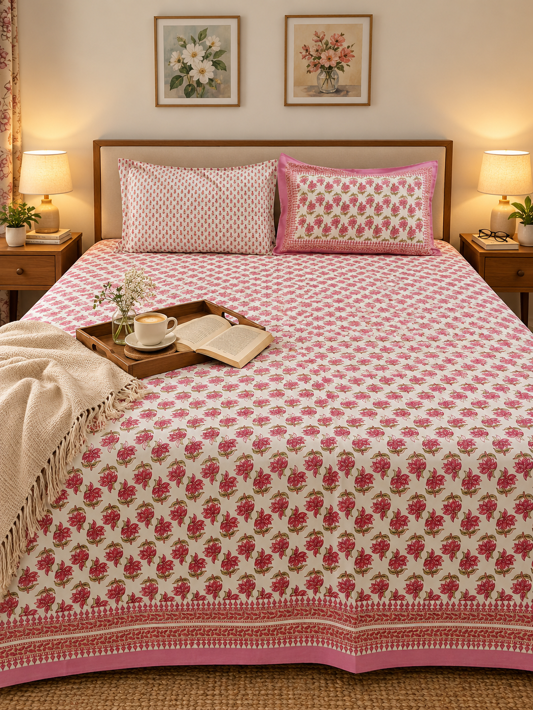 BED-COVER PINK FLORAL