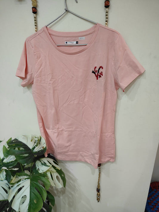 SHORT SLEEVED T-SHIRT(PEACH V)