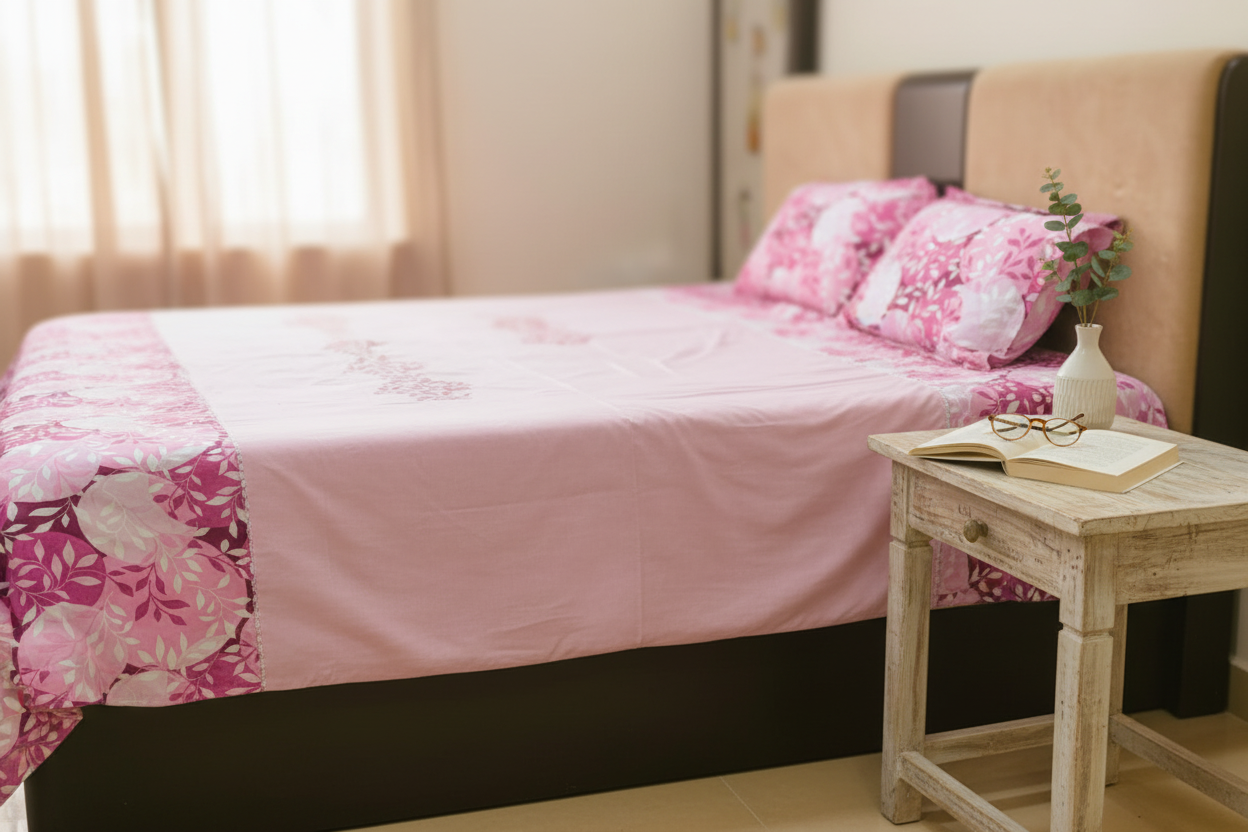 BED- COVERS (BABY PINK -2 HAND PAINTED)