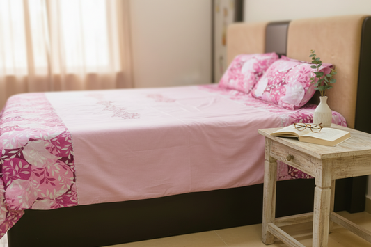 BED- COVERS (BABY PINK -2 HAND PAINTED)