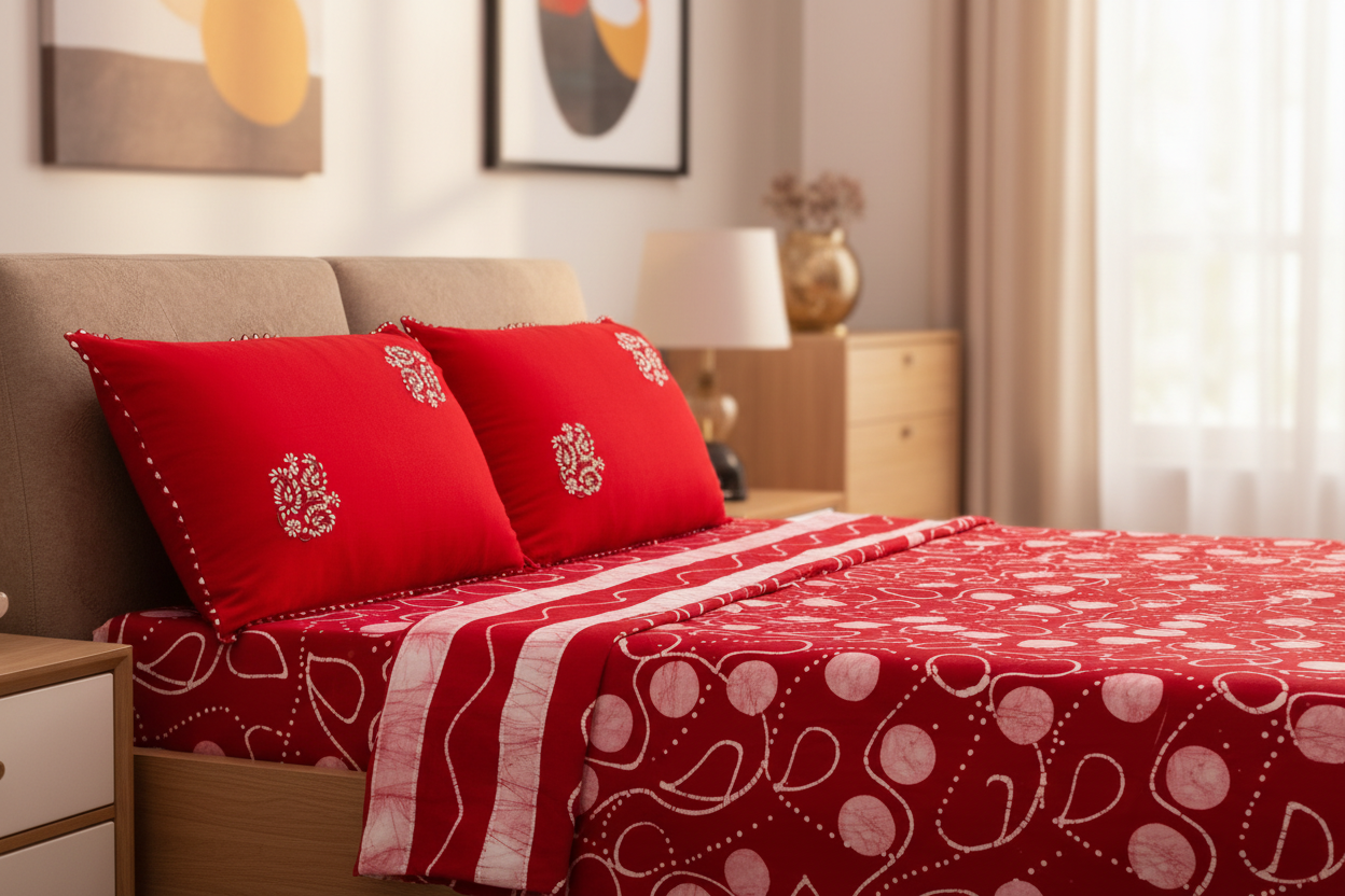 BED COVER  ( RED BATIQUE)