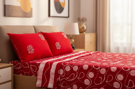 BED COVER  ( RED BATIQUE)