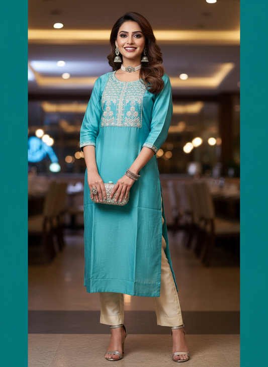 STICHED KURTIES CASUAL(SKY  BLUE)