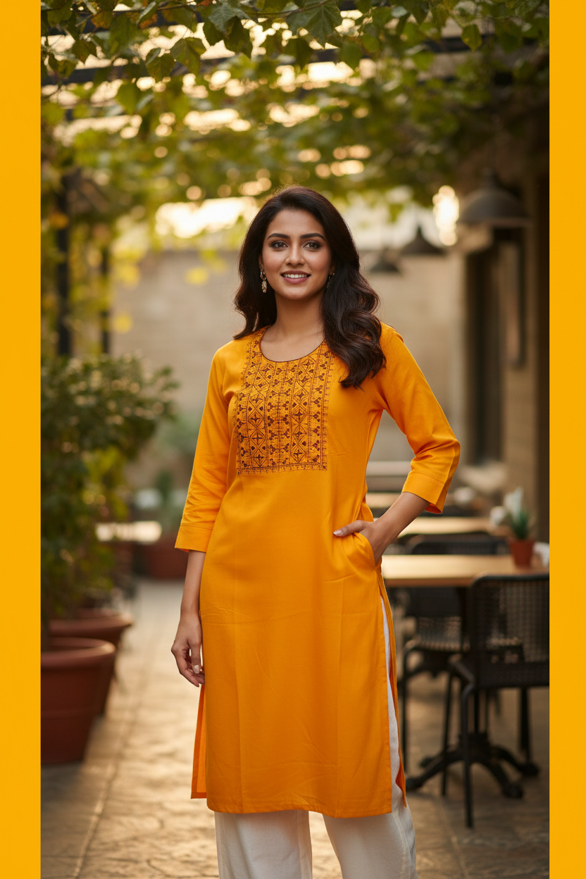 STICHED KURTIES CASUAL(MUSTARD YELLOW)