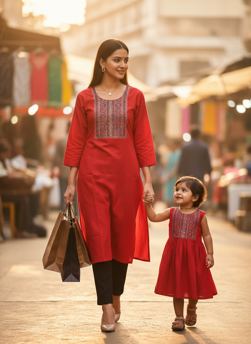 STICHED KURTIES CASUAL(RED))