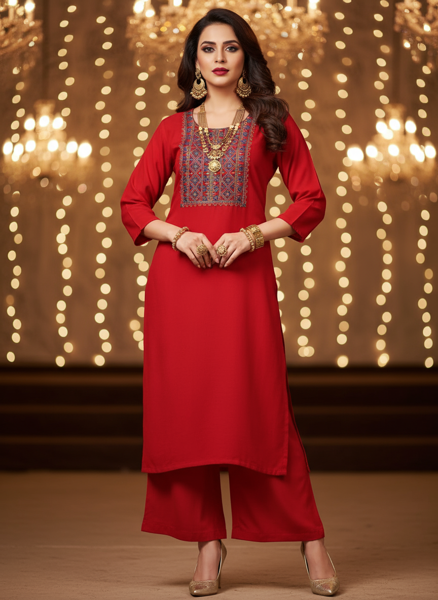 STICHED KURTIES CASUAL(RED))