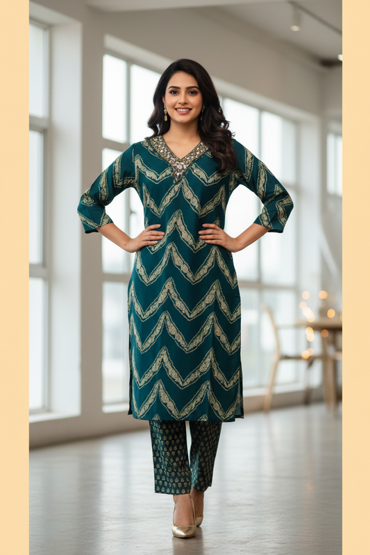 STICHED KURTIES CASUAL WITH PANTS (GREEN CAPSULE)