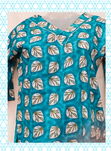 STICHED KURTIESWITH PANTS CASUAL(BLUE COTTON)