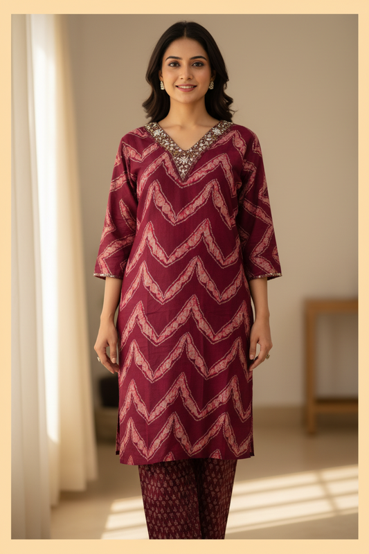 STICHED KURTIES CASUALWITH PANTS (MAROON CAPSULE)