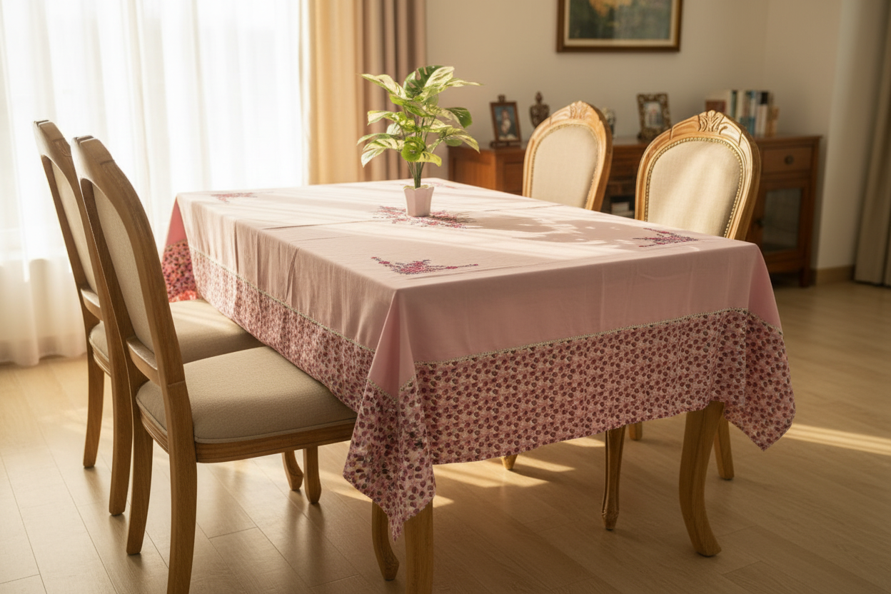 DINING TABLE COVER( PINK 6- SEATER)
