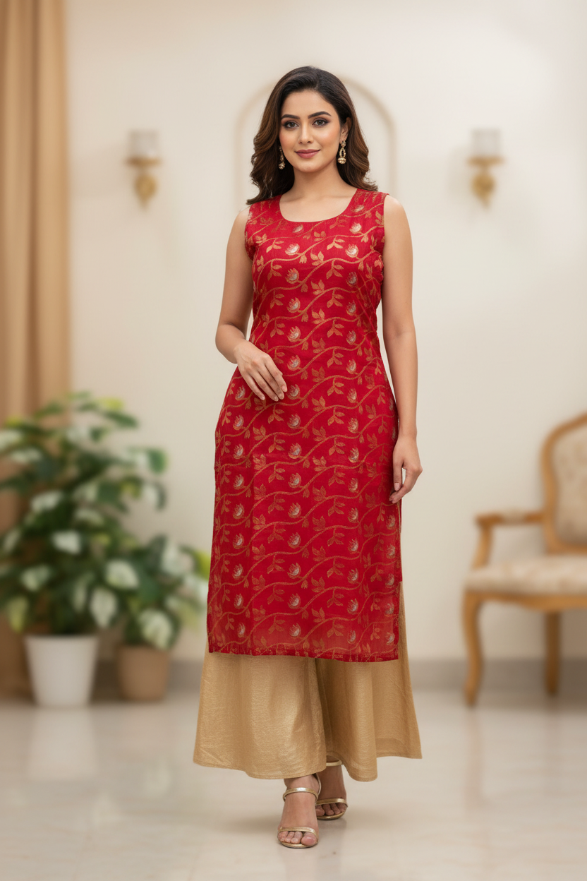 FESTIVE COLLECTION STITCHED KURTIES (RED AND COPPER)