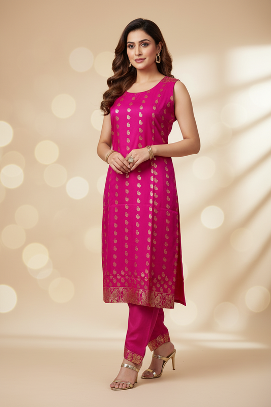 FESTIVE COLLECTION STITCHED KURTEES(BANARASI RANI PINK)
