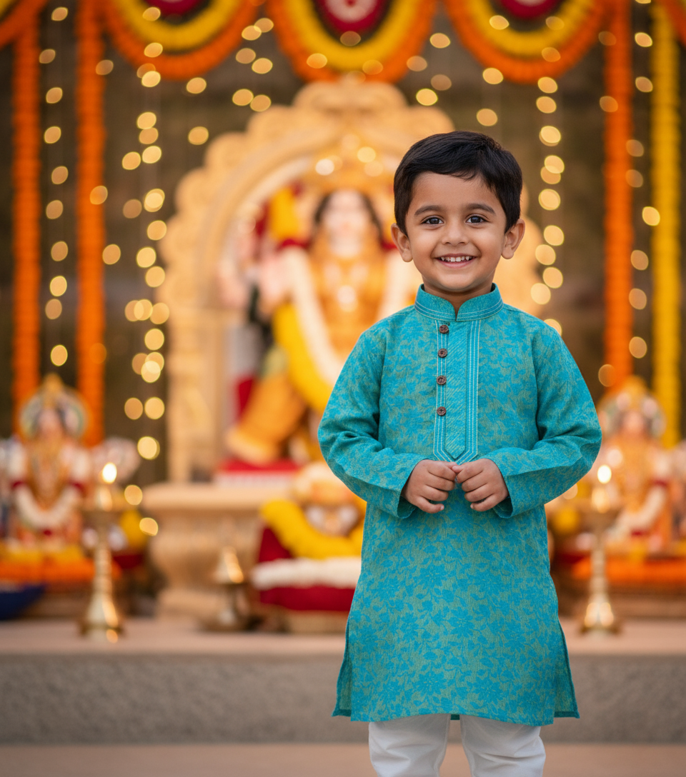 KURTA SET FOR KIDS (BLUE GREEN)