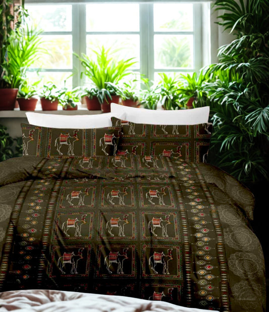 PRINTED BEDSHEET  OLIVE GREEN