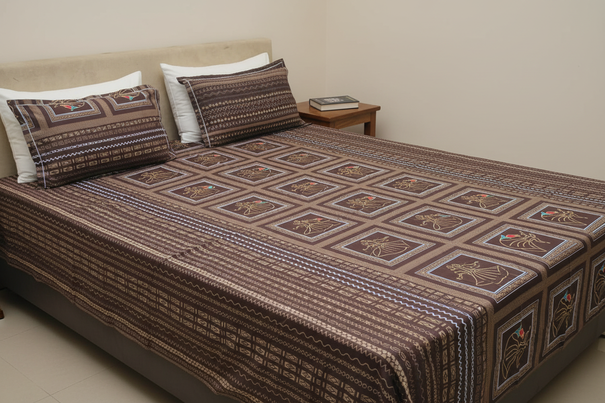 PRINTED BEDSHEET  BROWN