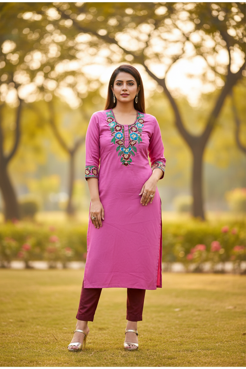 UNSTITCHED EMBROIDERD KURTEES(PINK0