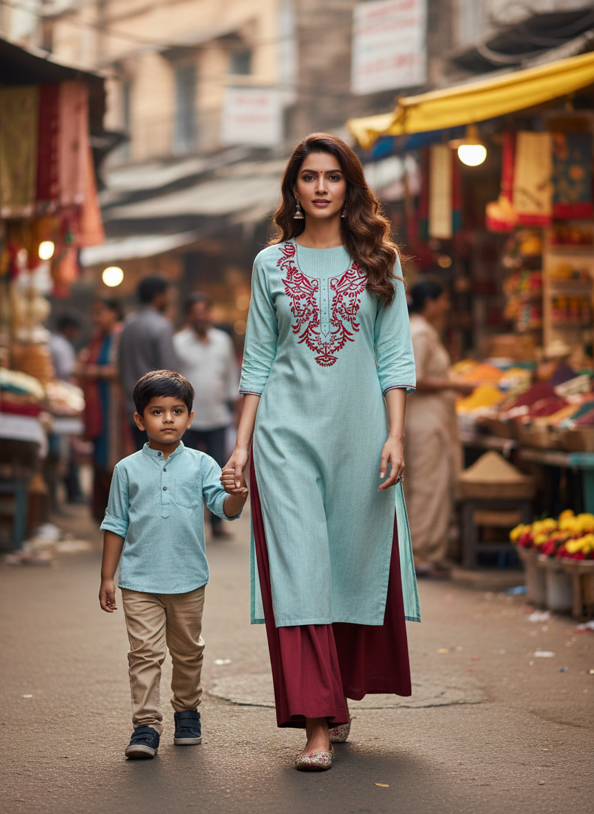 UNSTITCHED HAND -EMBROIDERD KURTEES (LIGHT BLUESTRIPED)