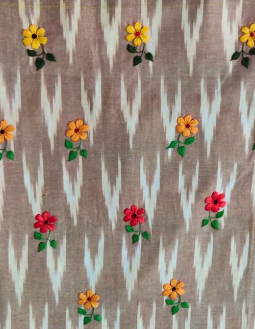 UNSTITCHED HAND -EMBROIDERD KURTEES(BROWN AND WHITE IKKAT)