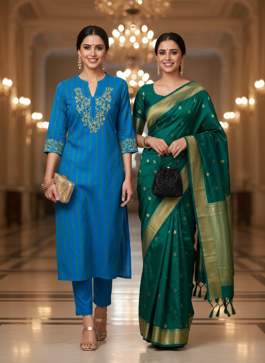 UNSTITCHED HAND -EMBROIDERD KURTEES ( BLUE STRIPED)