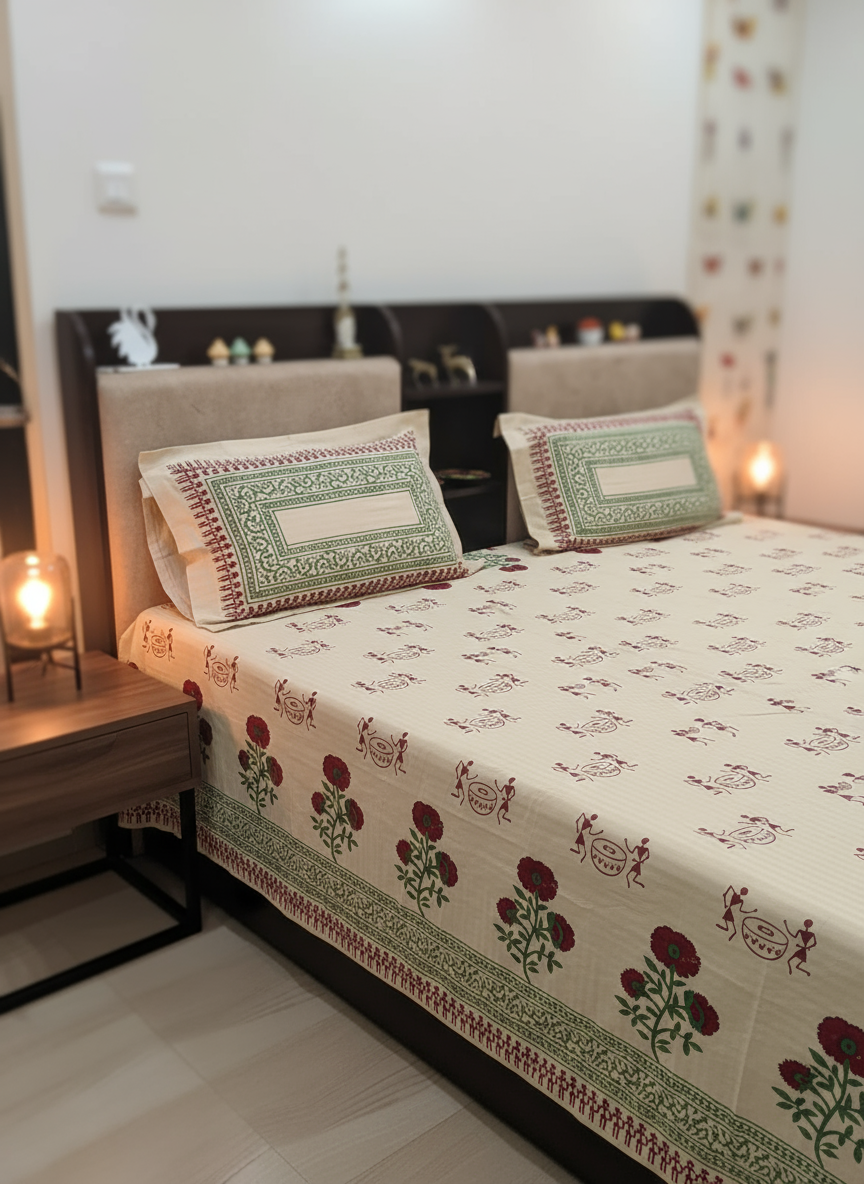 PRINTED BEIGE BED COVER