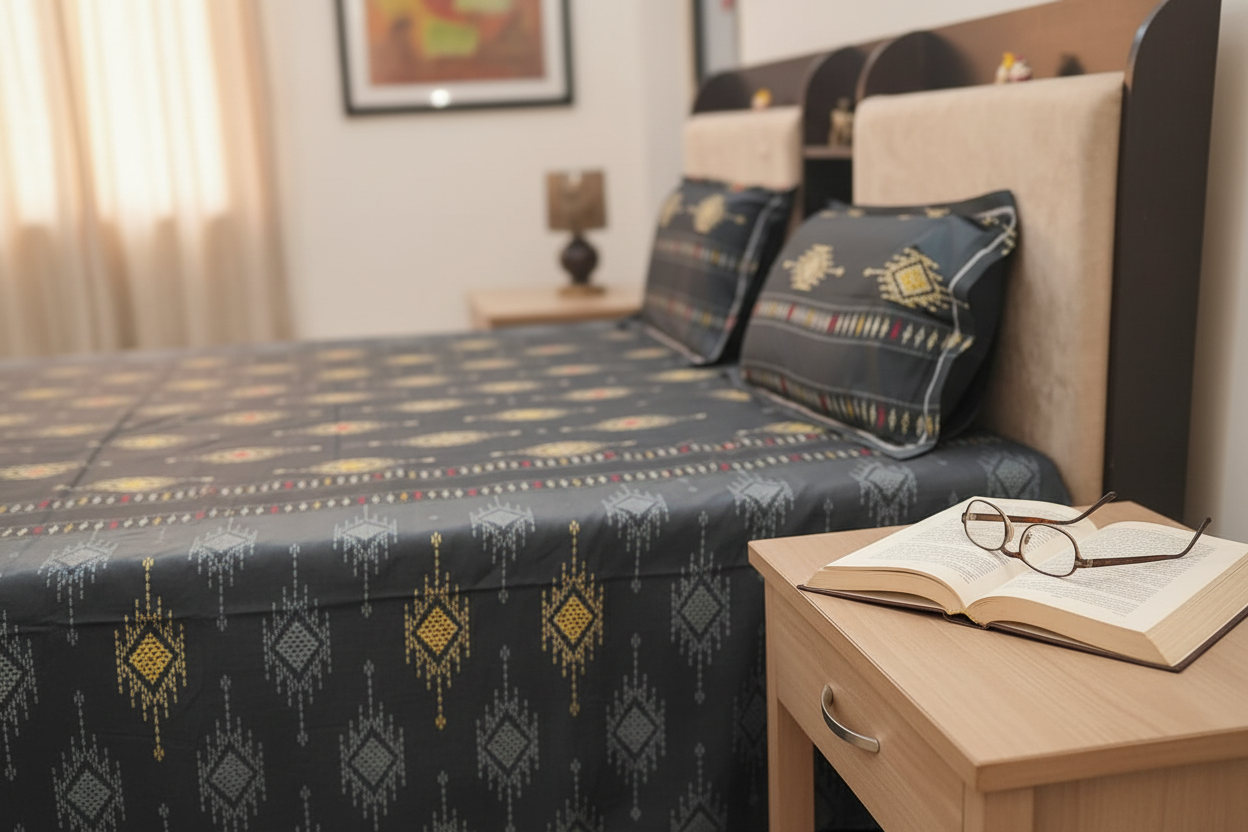 PRINTED BEDSHEET  BLACK GREY