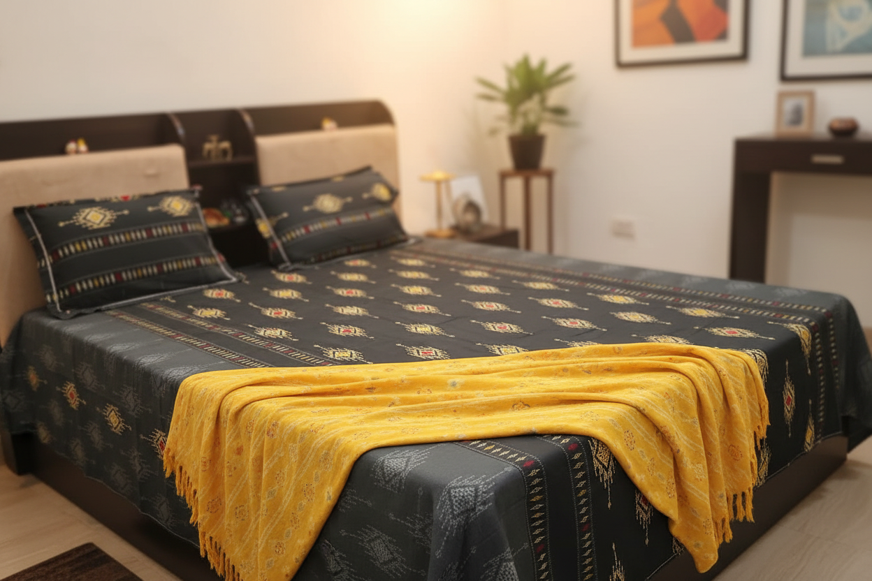 PRINTED BEDSHEET  BLACK GREY