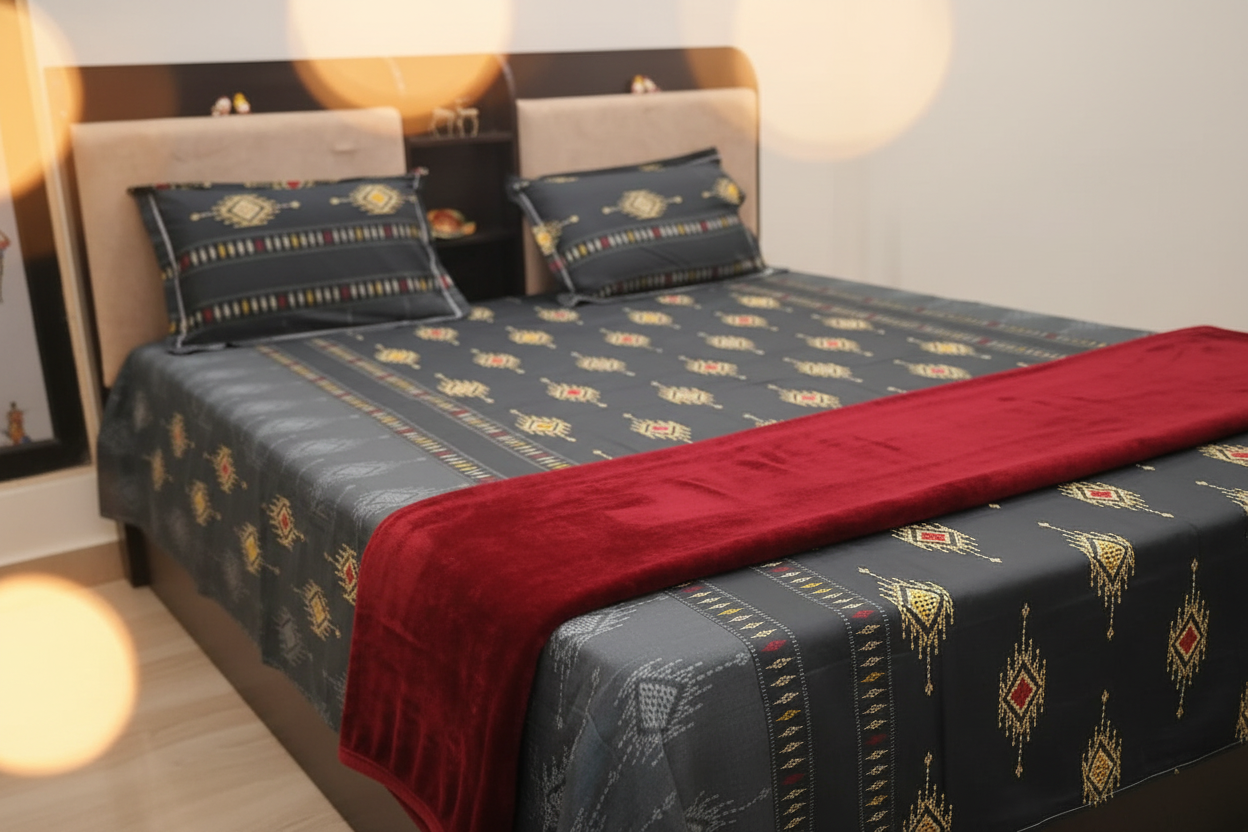 PRINTED BEDSHEET  BLACK GREY
