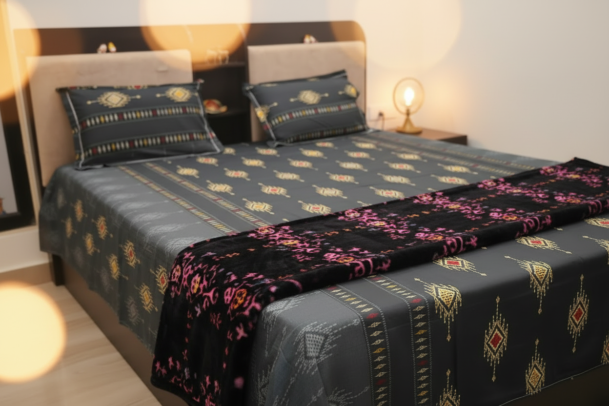 PRINTED BEDSHEET  BLACK GREY