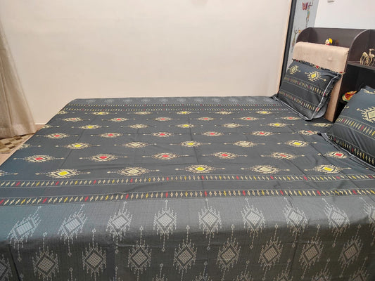 PRINTED BEDSHEET  BLACK GREY