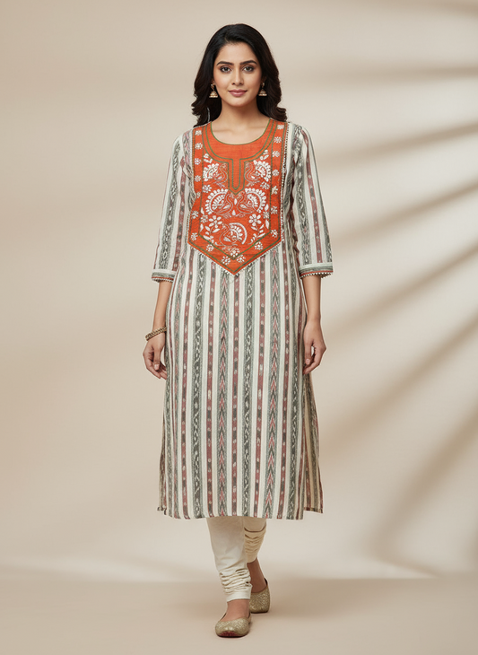 PEACH  IKKAT  KURTEES