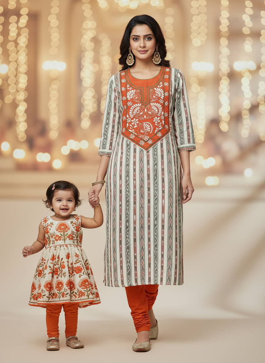 PEACH  IKKAT  KURTEES