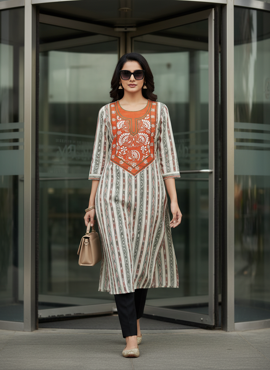 PEACH  IKKAT  KURTEES