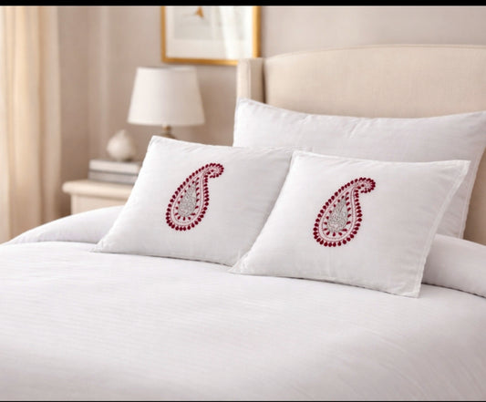 PILLOW CASES  WHITE (RED PAISLEY)