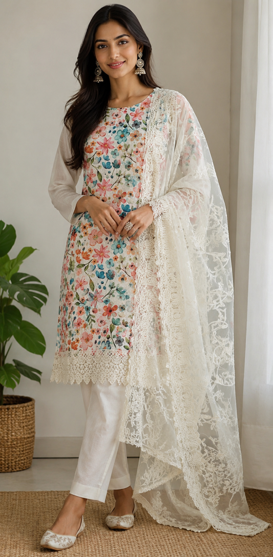 UNSTITCHED Embroidered KURTEE (MULTICOLOUR)